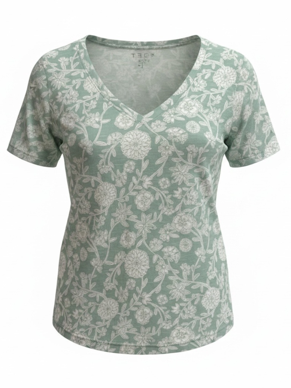 NWT Loft Women's Mint Green Floral V-Neck Tee